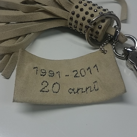 Beige Suede Fringe Studded Keychain Clip - Picture 7 of 7